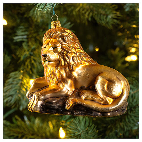 Leão deitado enfeite para árvore Natal vidro soprado 2