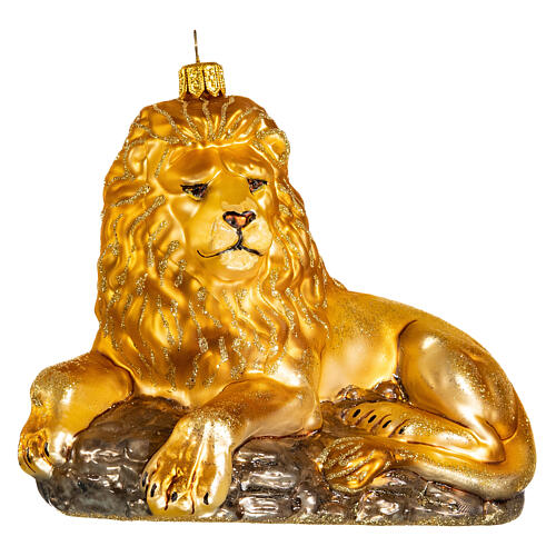 Lion lying in blown glass Christmas tree ornament 1