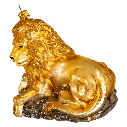 Lion lying in blown glass Christmas tree ornament 4