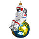 Astronaut sitting on Earth Christmas tree ornament in blown glass s3