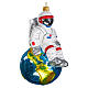 Astronaut sitting on Earth Christmas tree ornament in blown glass s4