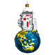 Astronaut sitting on Earth Christmas tree ornament in blown glass s5