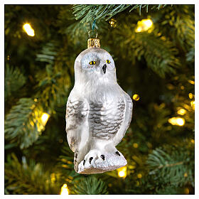 Snow owl glass blown Christmas tree ornament