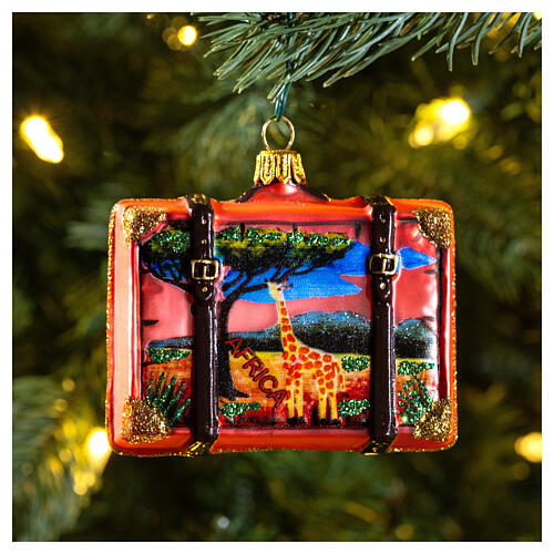 African suitcase Christmas tree ornament in blown glass 2