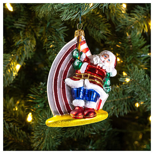Windsurf Santa Claus blown glass Christmas tree decoration 2
