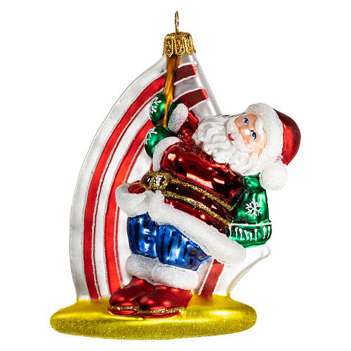 Santa Claus Windsurfing Christmas tree ornament blown glass 1