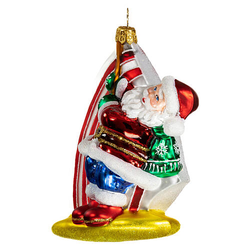 Santa Claus Windsurfing Christmas tree ornament blown glass 3