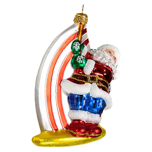 Santa Claus Windsurfing Christmas tree ornament blown glass 4