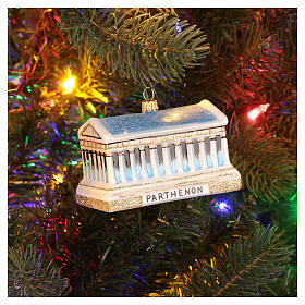 Parthenon Christmas tree ornament in blown glass