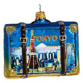 Tokyo suitcase Christmas ornament in blown glass