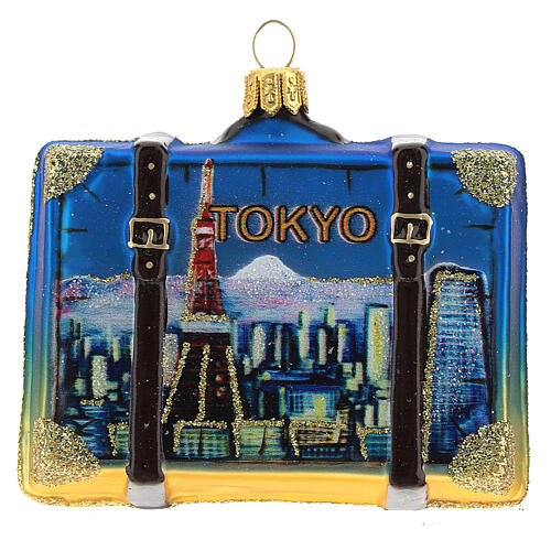 Tokyo suitcase Christmas ornament in blown glass 1
