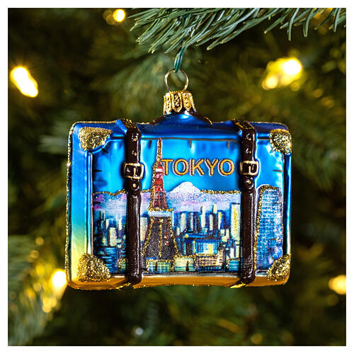Tokyo suitcase Christmas ornament in blown glass 2