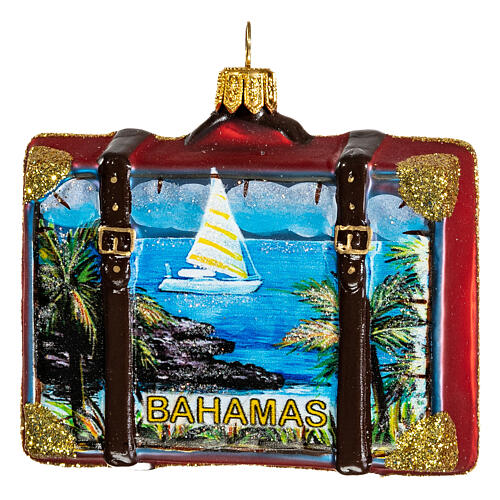Bahamas suitcase Christmas ornament in blown glass 1