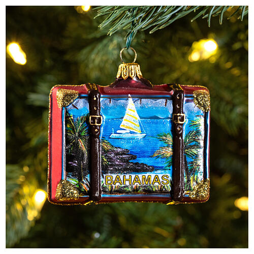 Bahamas suitcase Christmas ornament in blown glass 2
