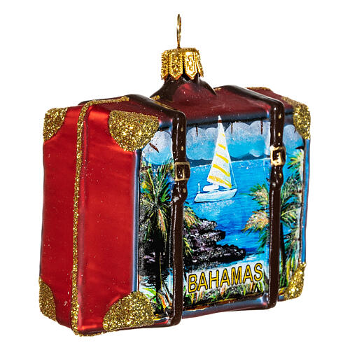 Bahamas suitcase Christmas ornament in blown glass 3