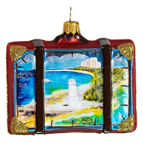 Bahamas suitcase Christmas ornament in blown glass 5