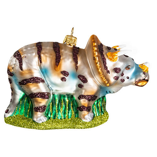 Triceratops blown glass Christmas tree decoration 5