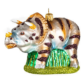 Triceratops Christmas tree decoration in blown glass