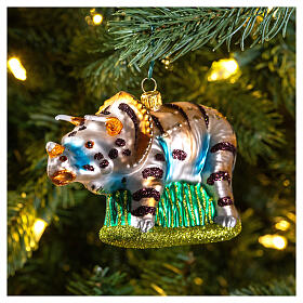 Triceratops Christmas tree decoration in blown glass