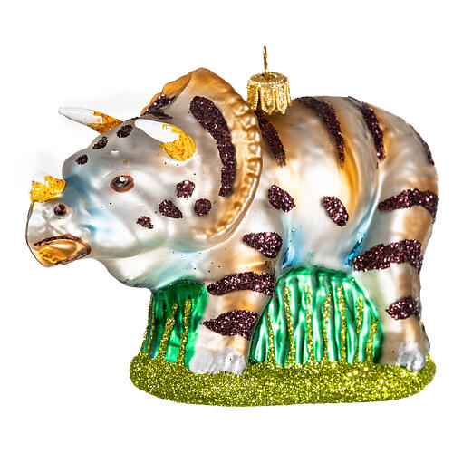 Triceratops Christmas tree decoration in blown glass 1