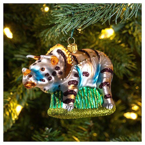 Triceratops Christmas tree decoration in blown glass 2