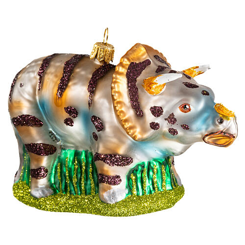 Triceratops Christmas tree decoration in blown glass 3