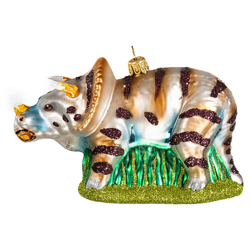 Triceratops Christmas tree decoration in blown glass 4