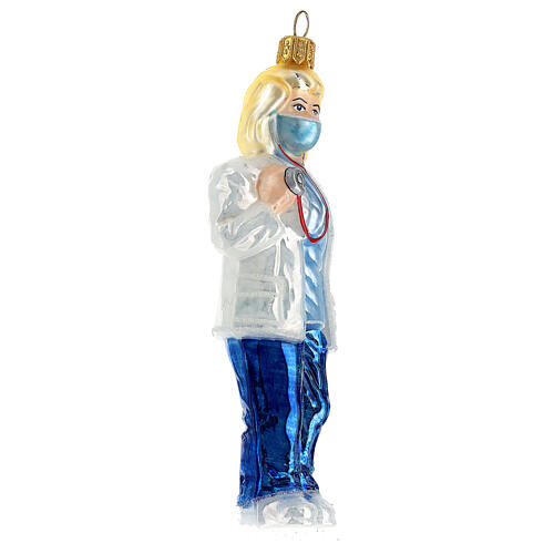 Ärztin mit Stethoskop, Weihnachtsbaumschmuck aus mundgeblasenem Glas 4