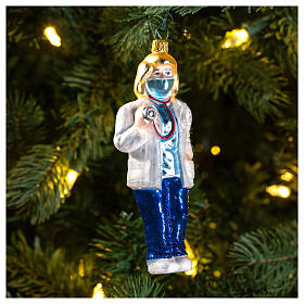 Woman doctor blown glass Christmas tree decoration