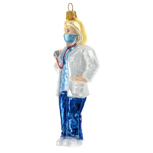 Woman doctor blown glass Christmas tree decoration 3