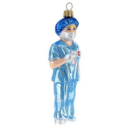 Krankenschwester mit Teströhrchen, Weihnachtsbaumschmuck aus mundgeblasenem Glas 4