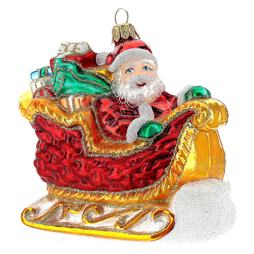 Weihnachtsmann auf Schlitten mit Geschenken, Weihnachtsbaumschmuck aus mundgeblasenem Glas 3