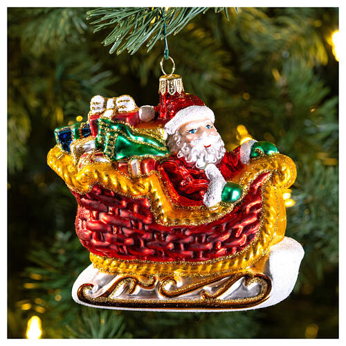 Santa Claus Christmas tree ornament sleigh in blown glass 2
