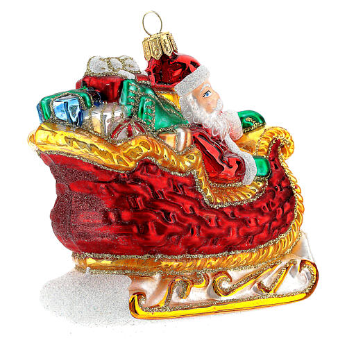 Santa Claus Christmas tree ornament sleigh in blown glass 6