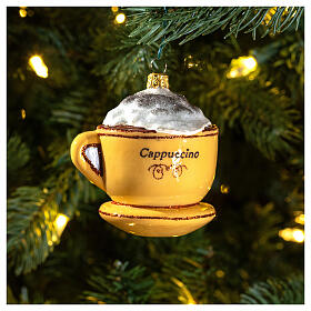 Takeaway coffee cup Christmas ornament in blown glass