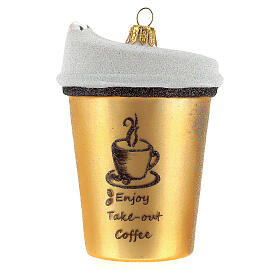 Takeaway coffee cup Christmas ornament in blown glass