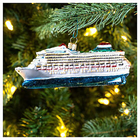 Cruise ship blown glass Christmas tree decoration