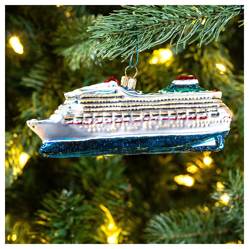 Navio de cruzeiro enfeite para árvore de Natal vidro soprado 2