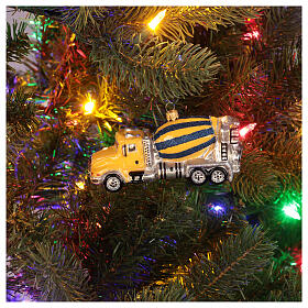 Camion malaxeur décoration sapin de Noël en verre soufflé