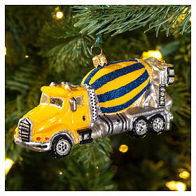 Camion malaxeur décoration sapin de Noël en verre soufflé