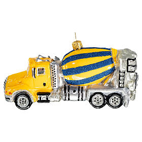 Concrete mixer truck with Christmas tree decoration in blown glass
