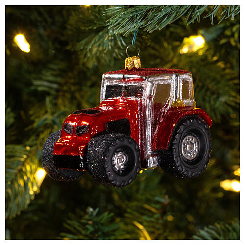 Tractor Christmas tree ornament in blown glass 2