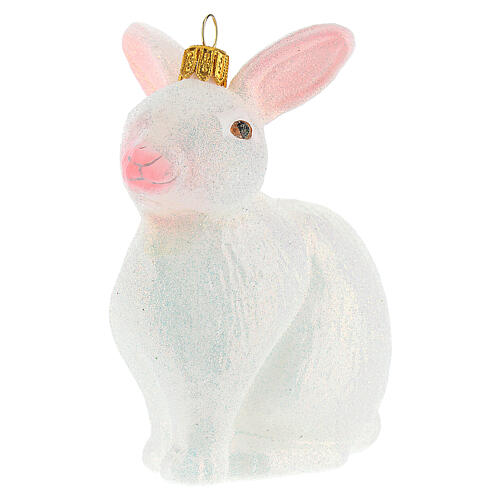 White rabbit blown glass Christmas tree decoration 3