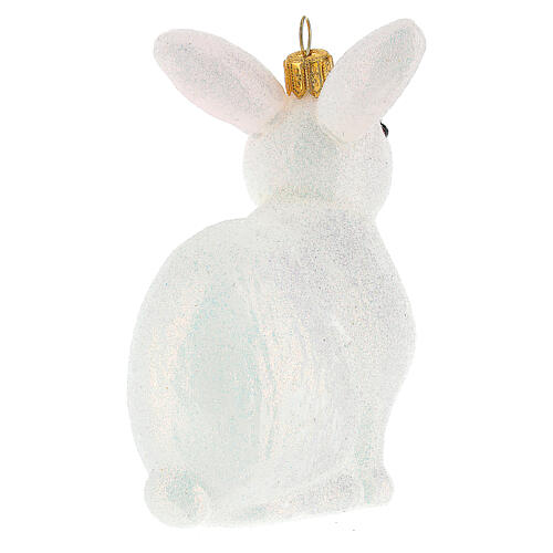 White rabbit blown glass Christmas tree decoration 5