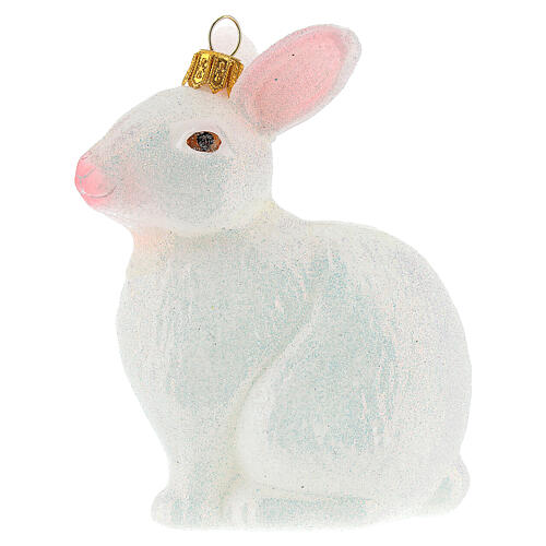 White rabbit Christmas tree decoration in blown glass 1