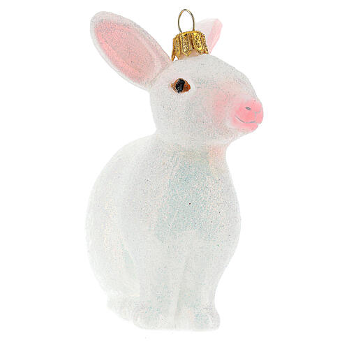 White rabbit Christmas tree decoration in blown glass 4