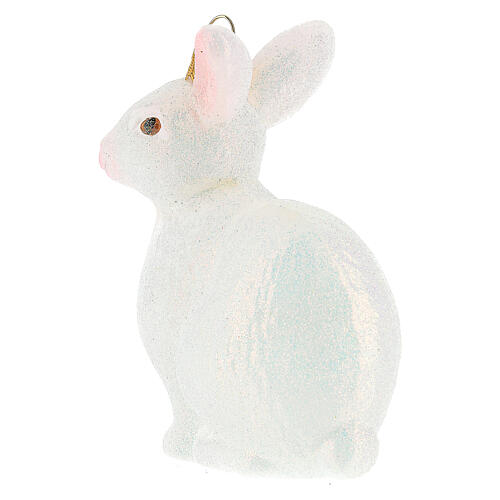 White rabbit Christmas tree decoration in blown glass 6