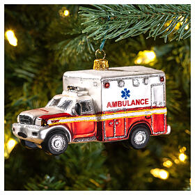NYC ambulance blown glass Christmas tree decoration