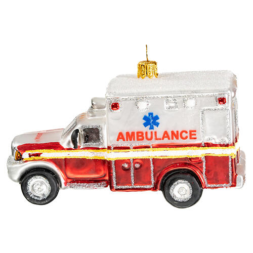 NYC ambulance blown glass Christmas tree decoration 1