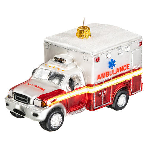 NYC ambulance blown glass Christmas tree decoration 3